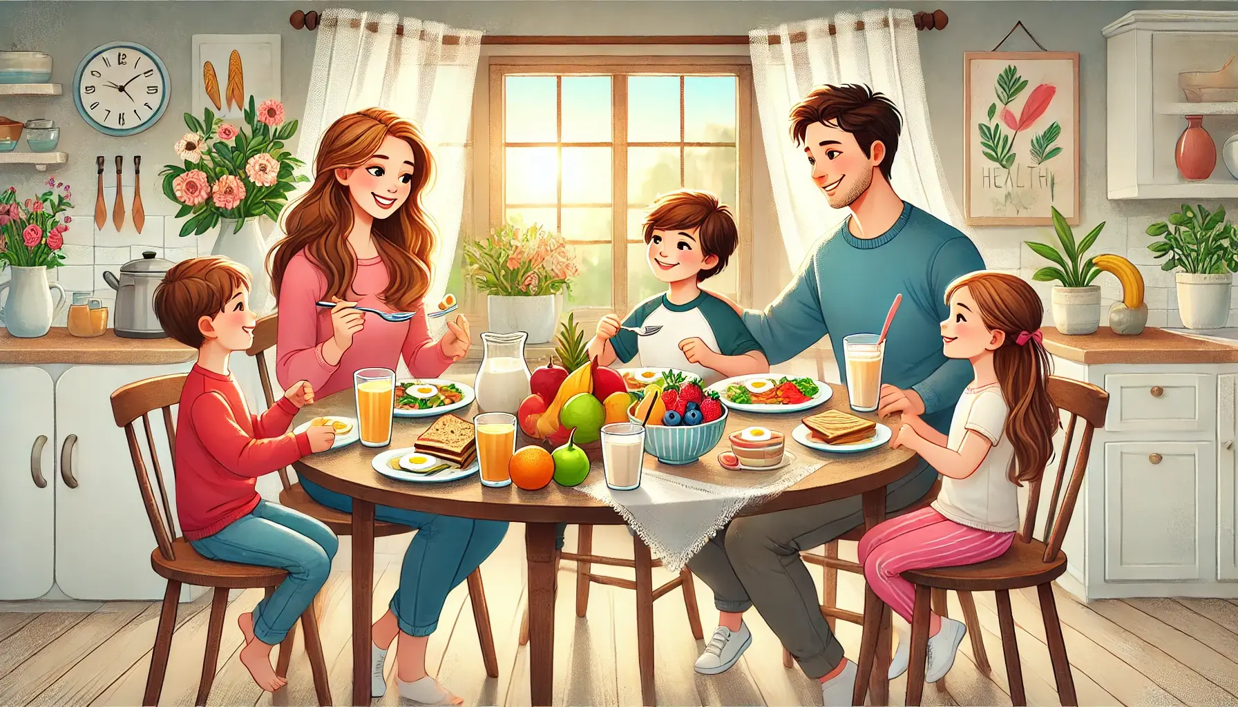 Keluarga sarapan dengan bahagia menjadi contoh orang tua sebagai teladan